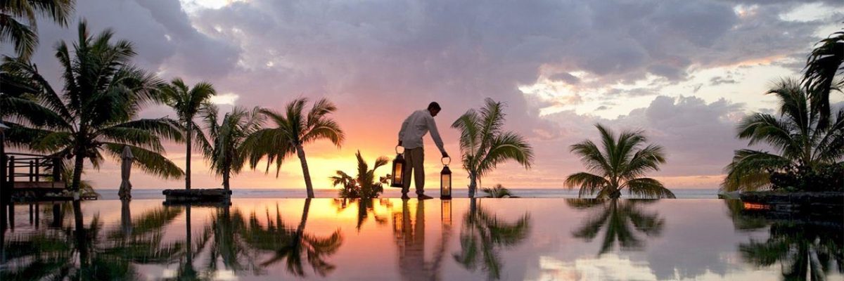 Sunset beach walk in Mauritius